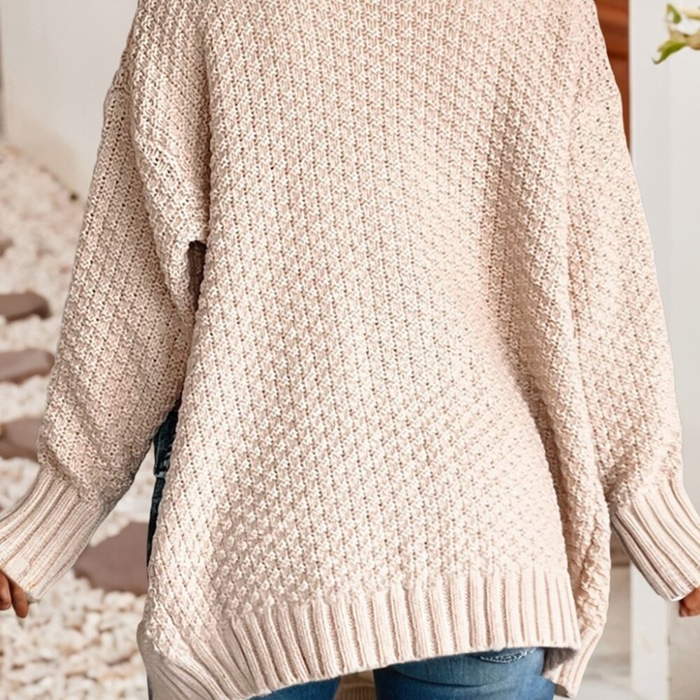 Open Front Knitted Denim Pocket Patchwork Cardigan - image 4